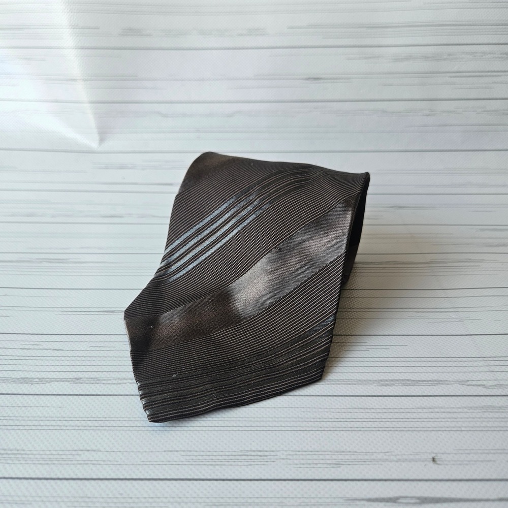 Giorgio Armani Tie Mens OS Brown Striped Silk Italian Designer Necktie